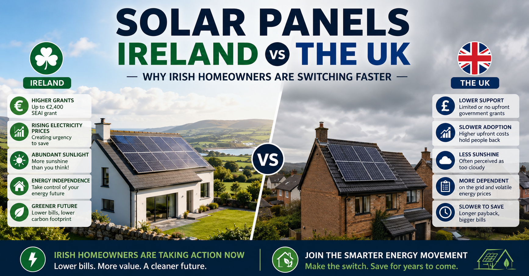 Solar Panels Ireland vs the UK: Why Irish Homeowners Are Switching Faster
